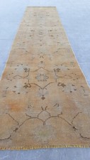 3x11 Antique Old Oushak Rug Floral Beige Distressed Runner Rug Oriental Carpet