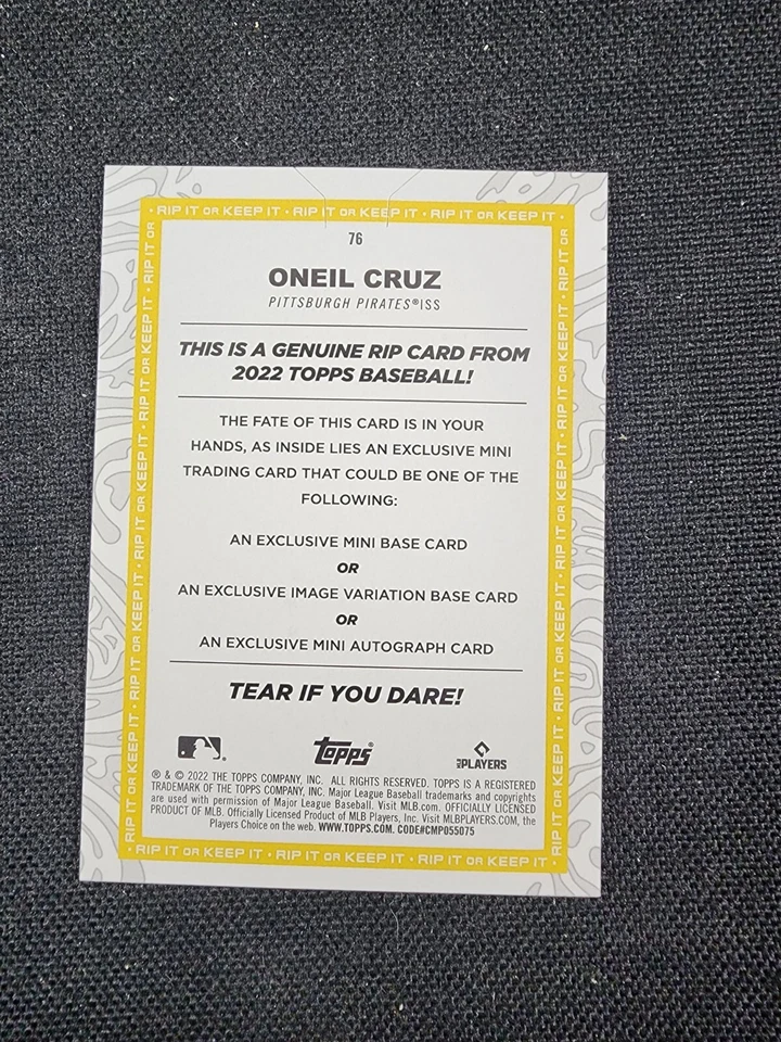 2022 Topps Rip Baseball Oneil Cruz Green 04/15 dare to tear *UNRIPPED* - Image 2 of 2