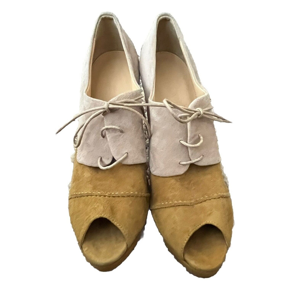 J Crew Womens Odeon Leather Suede High Heel Oxfords Pumps Lace Up