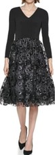 New! Calvin Klein Elegant Metallic Black Fit & Flare Formal Dress Women's size 4