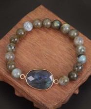 Natural 8mm Labradorite Stone Beaded Bracelet Schiller Gemstone Stretch Bracelet