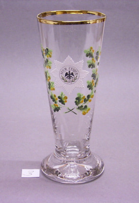 BIERGLAS UM 1900, ''SUUM CUIQUE'' EMAILLIERT MIT EICHENLAUB/ PREUSS. GARDESTERN(3)