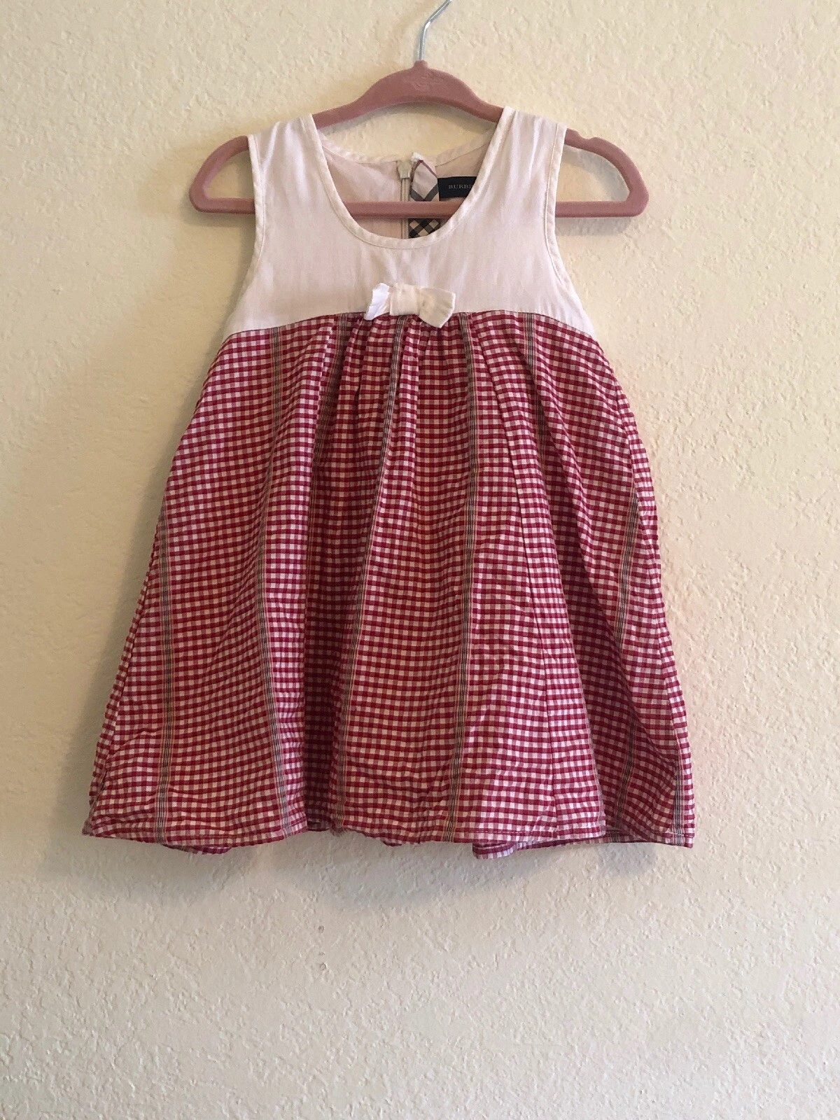 Abito Burberry vintage in cotone con dettagli a quadri colore bianco taglia 9M 71 cm