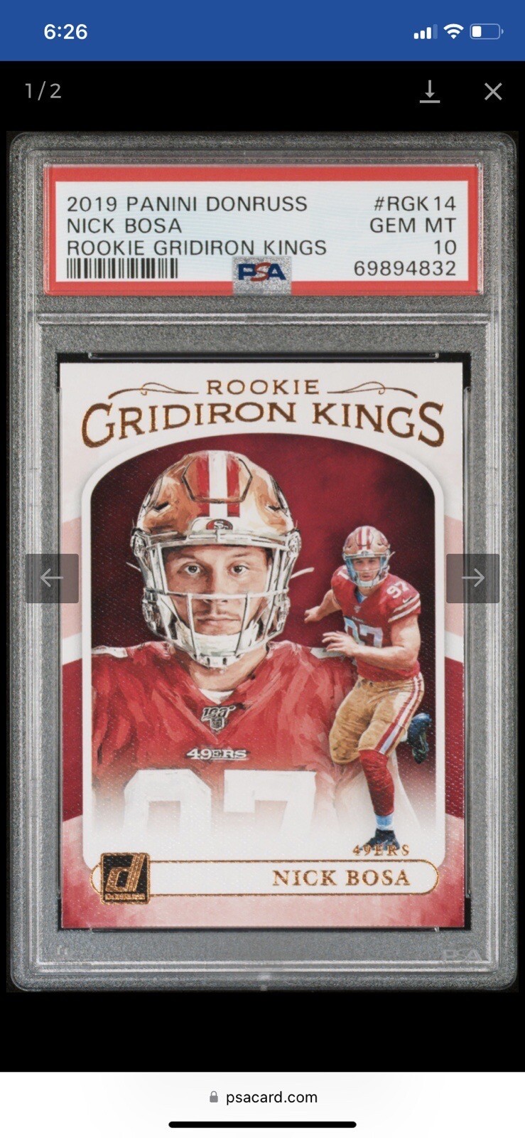 Nick Bosa Panini Donruss Rookie Gridiron Kings #RGK14 Base