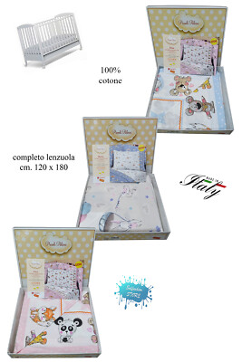 Komplettes Set 120 x 180 Kinderbett / Wiege 100% Cotton Made IN Italy Biancaluna