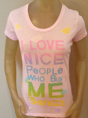 NWT Public Library I LOVE NICE PEOPLE WHO BUY ME THINGS T-Shirt Juniors Medium M