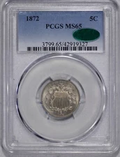 1872 Shield 5C Nickel PCGS MS 65 CAC Approved