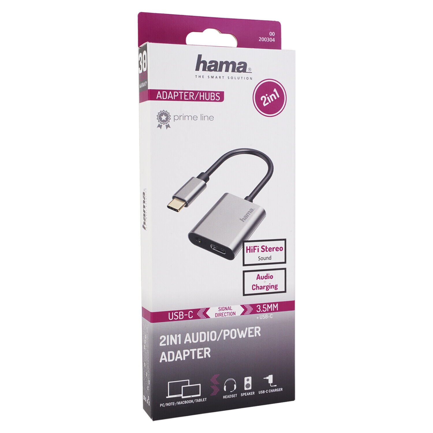 Hama HQ Audio-Adapter USB-C zu 3,5mm Klinke AUX für Headset Kopfhörer Ladekabel