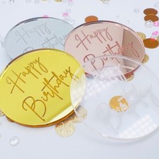 Cake Cup Topper Disc Happy Birthday Cake Charm Acrylic Mirror Round Decoration