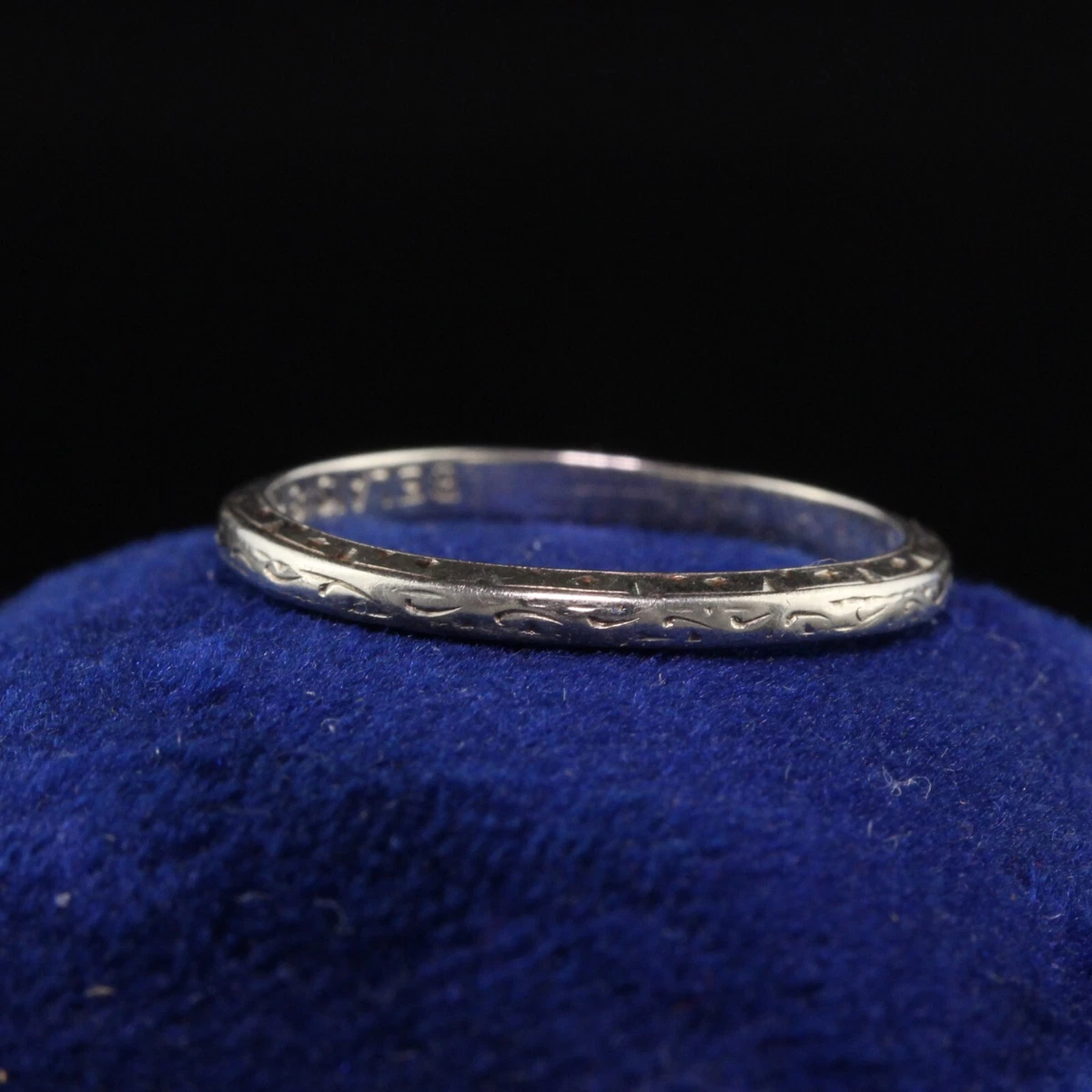 Antique Art Deco Belais 18K White Gold Engraved Wedding Band eBay