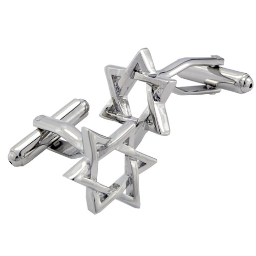 Nickel Plated Magen David Star Of David Cufflinks Cuff Links Set - Picture 1 of 3