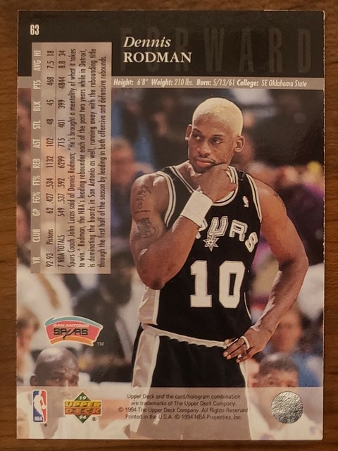 DENNIS RODMAN 1993 94 Upper Deck SE Basketball Card 63 San Antonio 