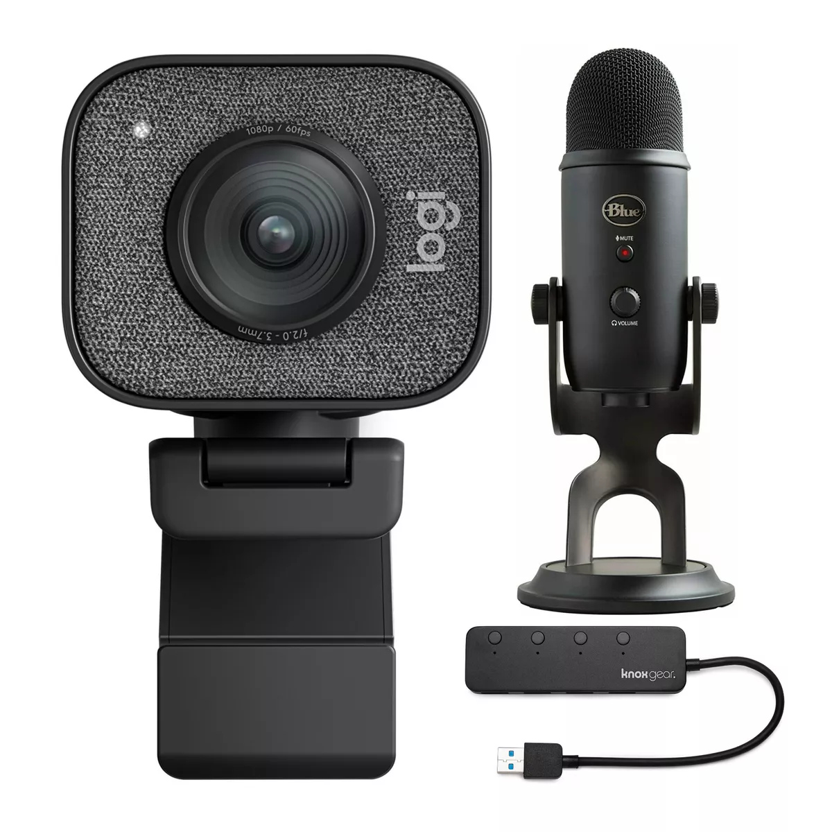 Logitech StreamCam Plus Webcam with Tripod and Yeti Blackout Mic