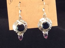 925 Sterling Silver Faceted Blue Sapphire Stone  Amethyst Dangle Earrings h 