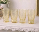 4 Vintage Federal Yellow Madrid Juice Tumblers  1930's Depression Era