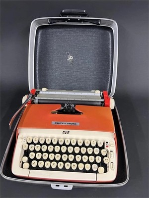 Vintage Rare Orange Smith Corona Portable Typewriter With Case