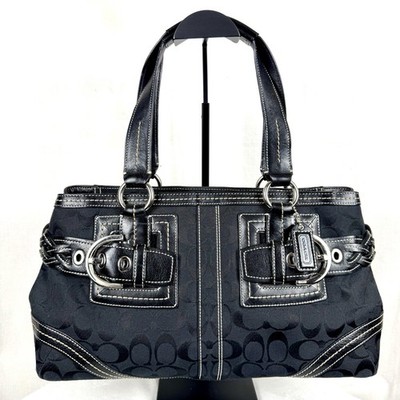 Coach Soho Signature Handbag Purse Satchel Black Leather & Canvas VTG Authentic