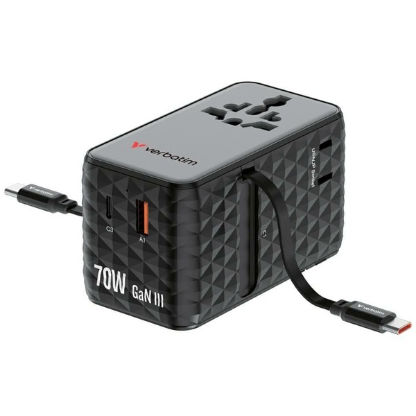 Verbatim Adapter PodróżNy Eu/Uk/Us Gan 1Xusb-C/1Xusb-A/2Xusb-C PD 70W Czarny 3-image