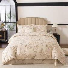 Duvet Cover Set 3pc   Super Soft Brushed Cotton, Butterfly Print Queen Beige
