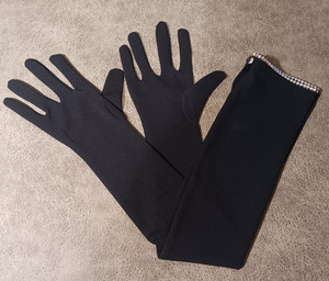 Long Arm Black Gloves Rhinestones Opera Wedding Fancy Night Club Sexy 25"Length