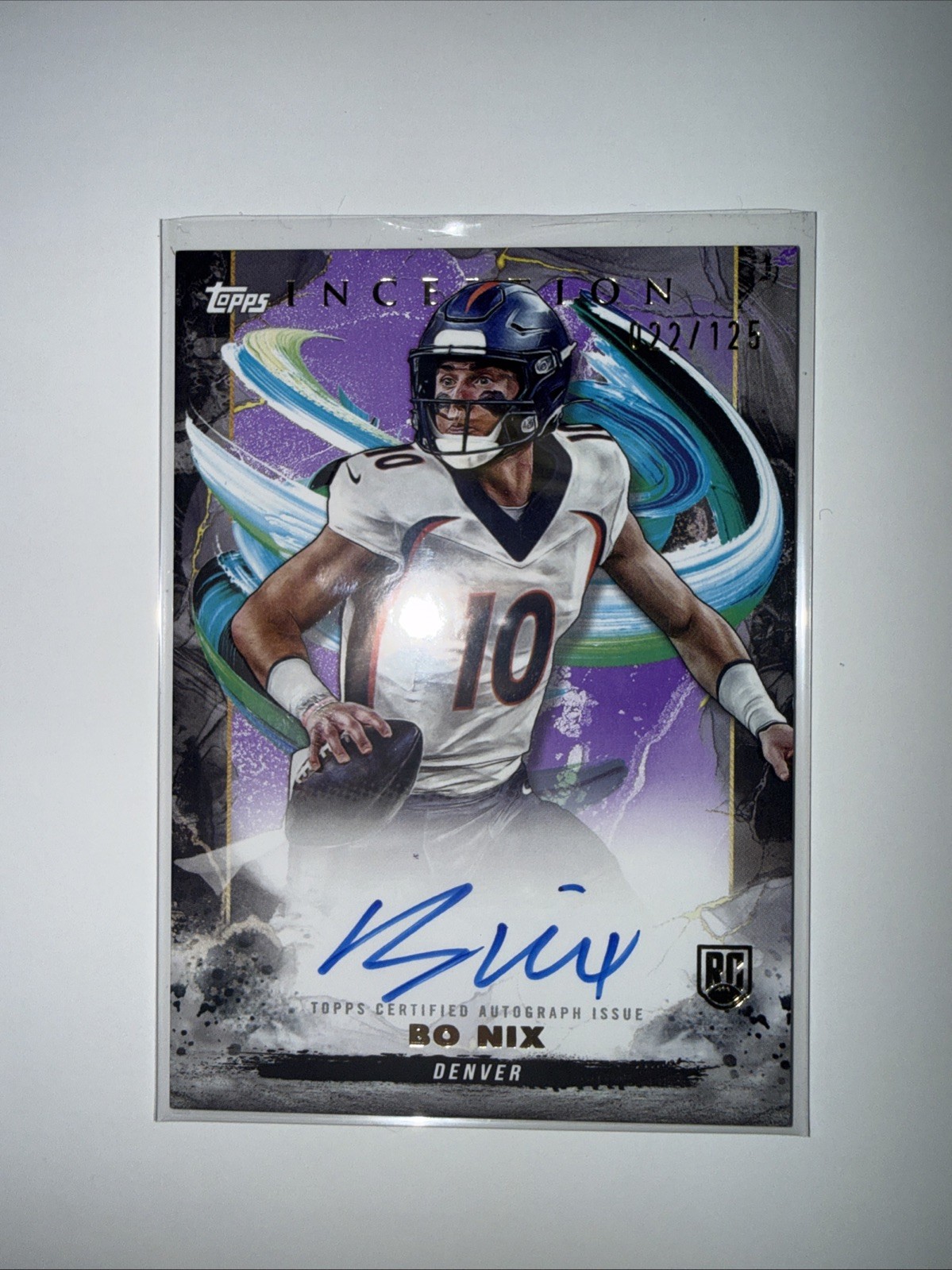 2024 Topps Inception - Rookie Autographs Bo Nix #RA-BN (AU, RC) Purple /125