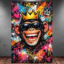 LEINWAND BILD ER XXL ABSTRAKT AFFE SCHIMPANSE BUNT GRAFFITI WAND POSTER P2019