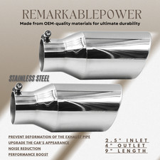 Pair Stainless Steel Exhaust Tip For 2.5 Inlet - 4 Outlet - 9 Long Silver