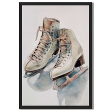 Vintage Ice Skates Framed Canvas Print Wall Art