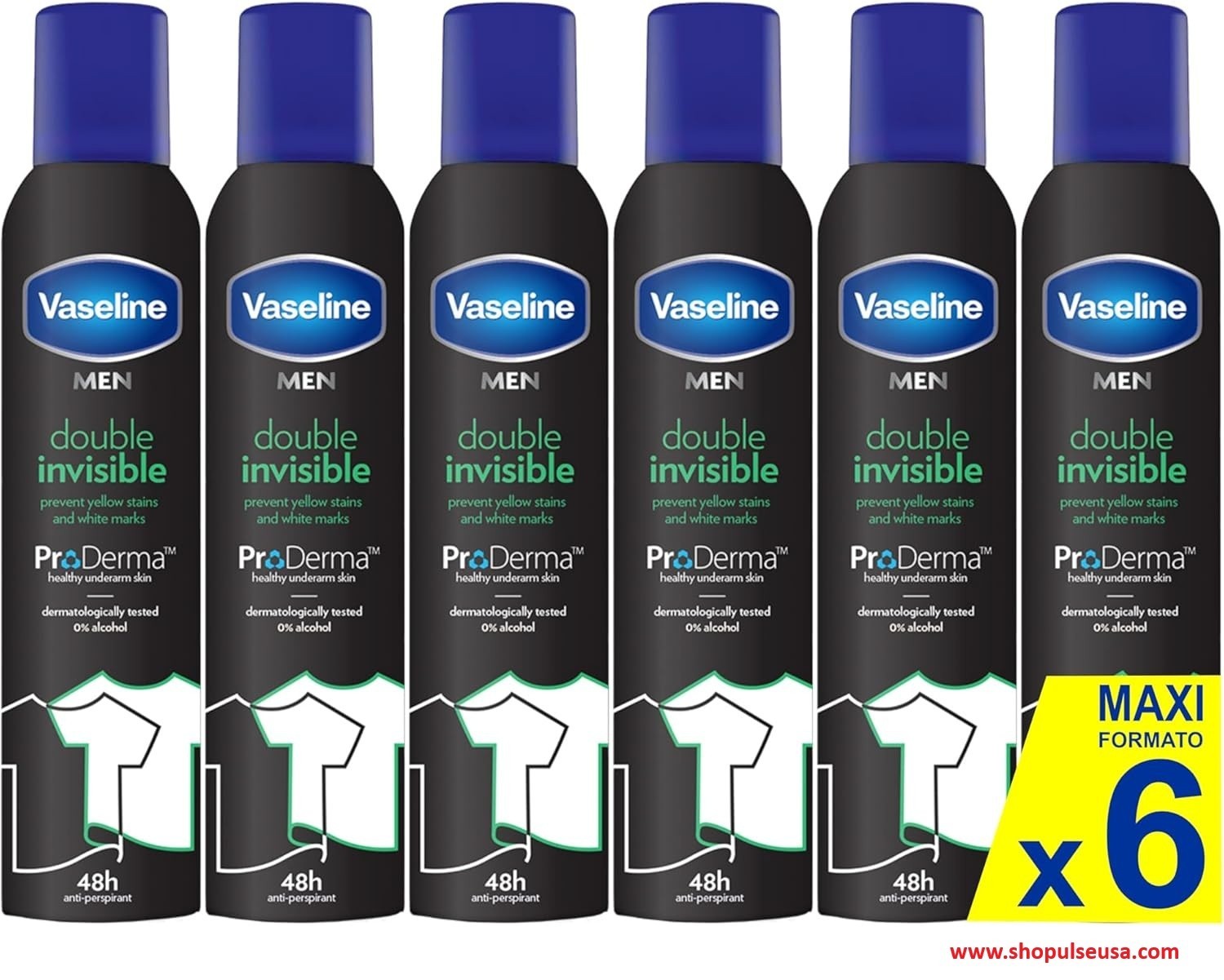 6 Pk Vaseline Double Invisible Men&rsquo;s Antiperspirant 48h Protection 8.45oz/250 mL