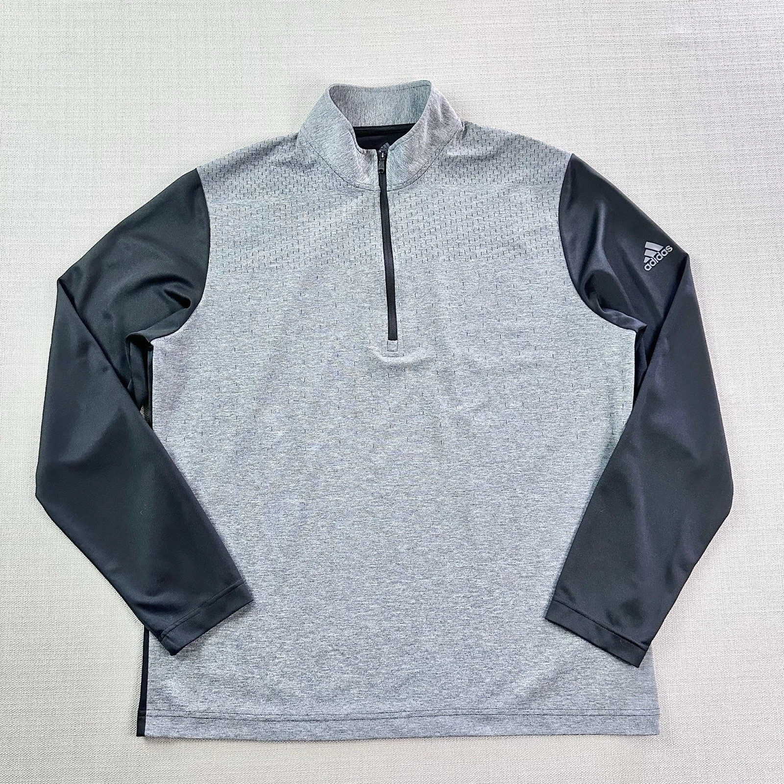 Adidas Mens Heather Block Print 1/4 Zip Pullover LARGE Gray