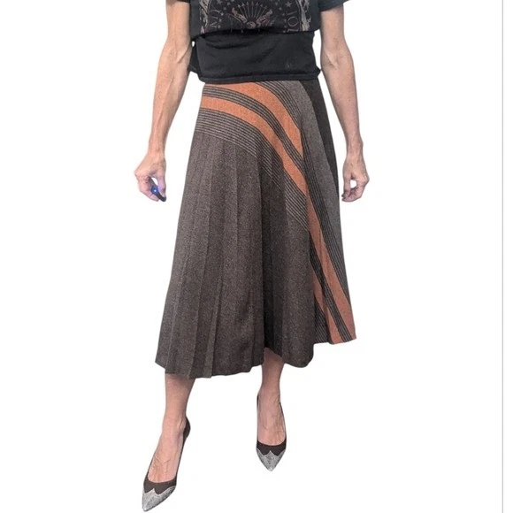 Falda Midi De Lana Clyde Vintage Años 70 Marrón Rayas Óxido ILGWU Talla 9/10 Boho Otoño Foto 3 de 4