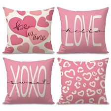 Valentines Day Pillow Covers 18x18 inch Set of 4 for 18" x 18" Pack of 4 Pink