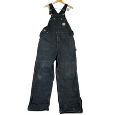 Carhartt R02 Black Duck Quilt Lined Bib Overalls Double Knee Workwear Mens 38x30