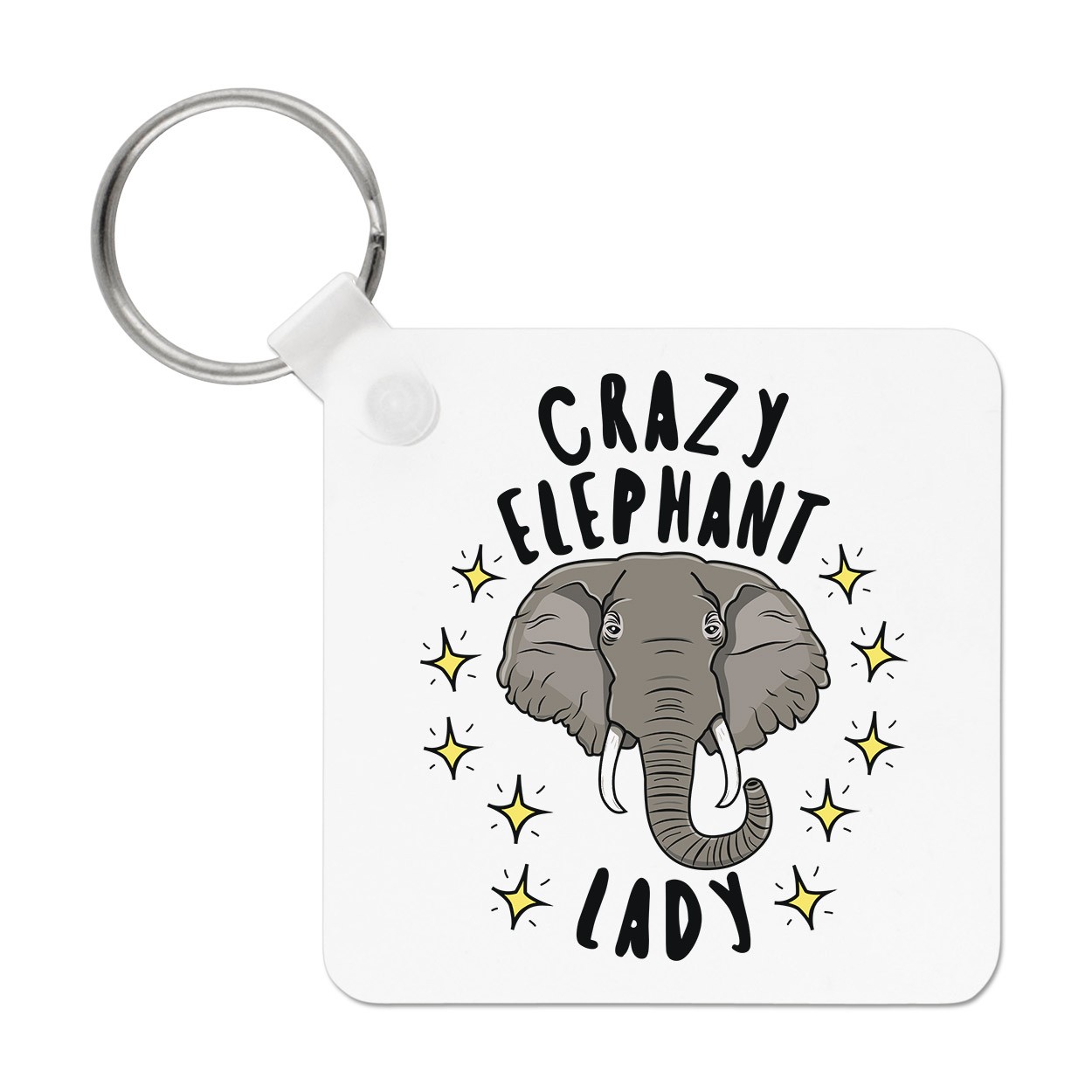 Crazy Elephant Lady Stars Keyring Key Chain - Funny Animal Joke