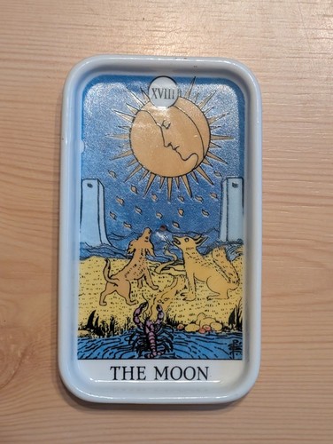 Vtg  Tarot Card The Moon Ceramic Incense Dish Tray Holder  Colorful 4 3/4" Nice 