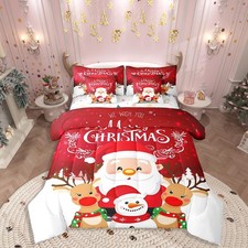 Santa Claus Bed in A Bag 7 Piece for Kids, Merry Christmas Bedding Set Full S...