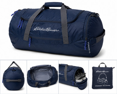 Eddie Bauer Stowaway 45L Duffel Bag Navy Blue Packable Travel Gym Sports