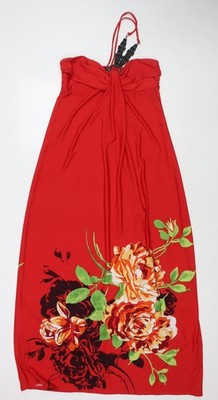 My Michelle Damen Maxi rot geblümt Polyester Größe L Neckholder Pullover