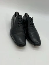 Santoni Mens Sz 11.5D Black Leather Classic Cop Toe Derby Oxford Dress Shoes