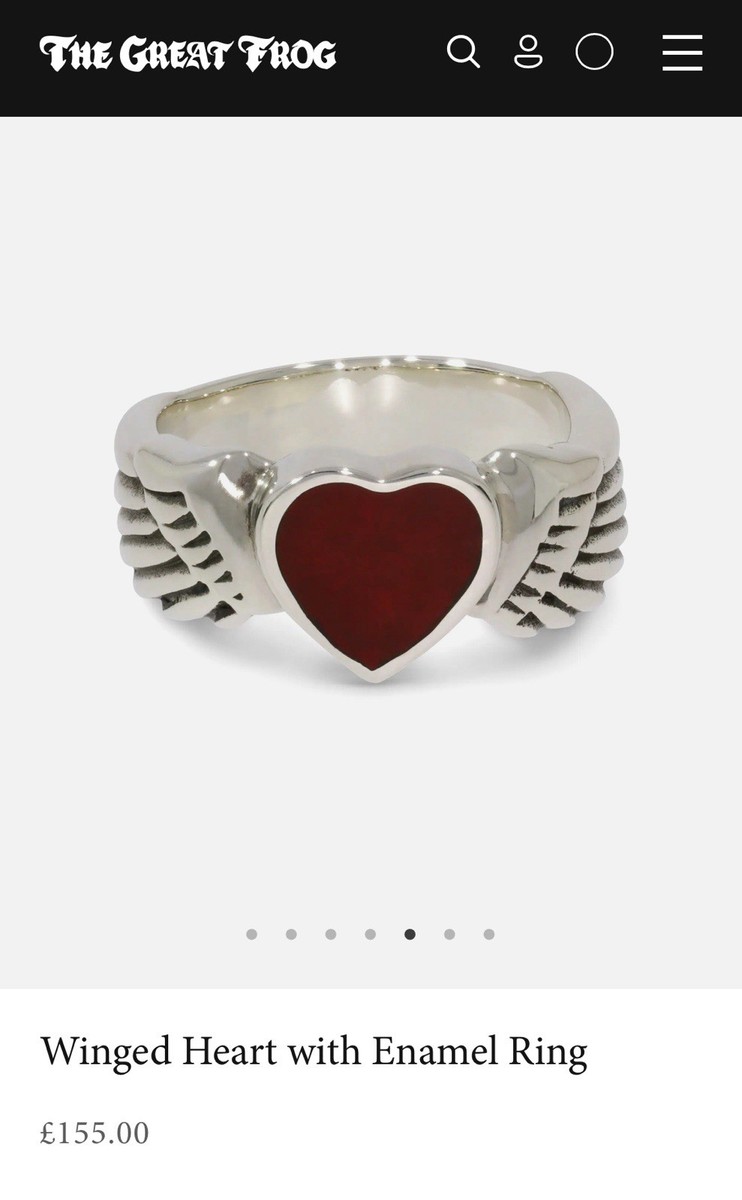 The Great Frog Winged Heart with Translucent Red Enamel Ring (size