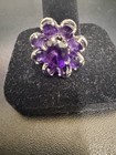 925 Sterling Silver Amethyst Flower Ring Size 8  — photo 3