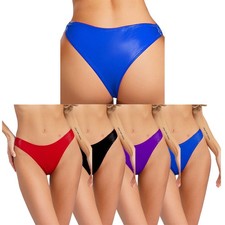Ladies Soft Seamless Briefs PU Solid Color Narrow Crotch Bikini Panties Bikini