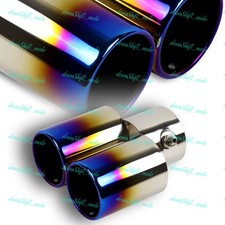 New Auto Blue Dual Exhaust Pipe Tailpipe Stainless Steel Tail Muffler Tip Throat