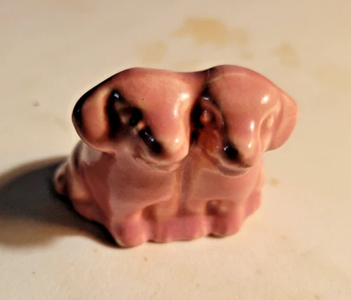Rare Brush McCoy Pottery Pink Double Dogs Figurine 2" Tall
