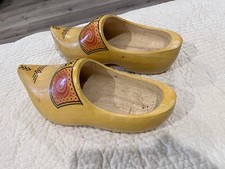 Vintage Men's Dutch Wooden Clogs Yellow Wearable Size 11 Large Klompen Holland