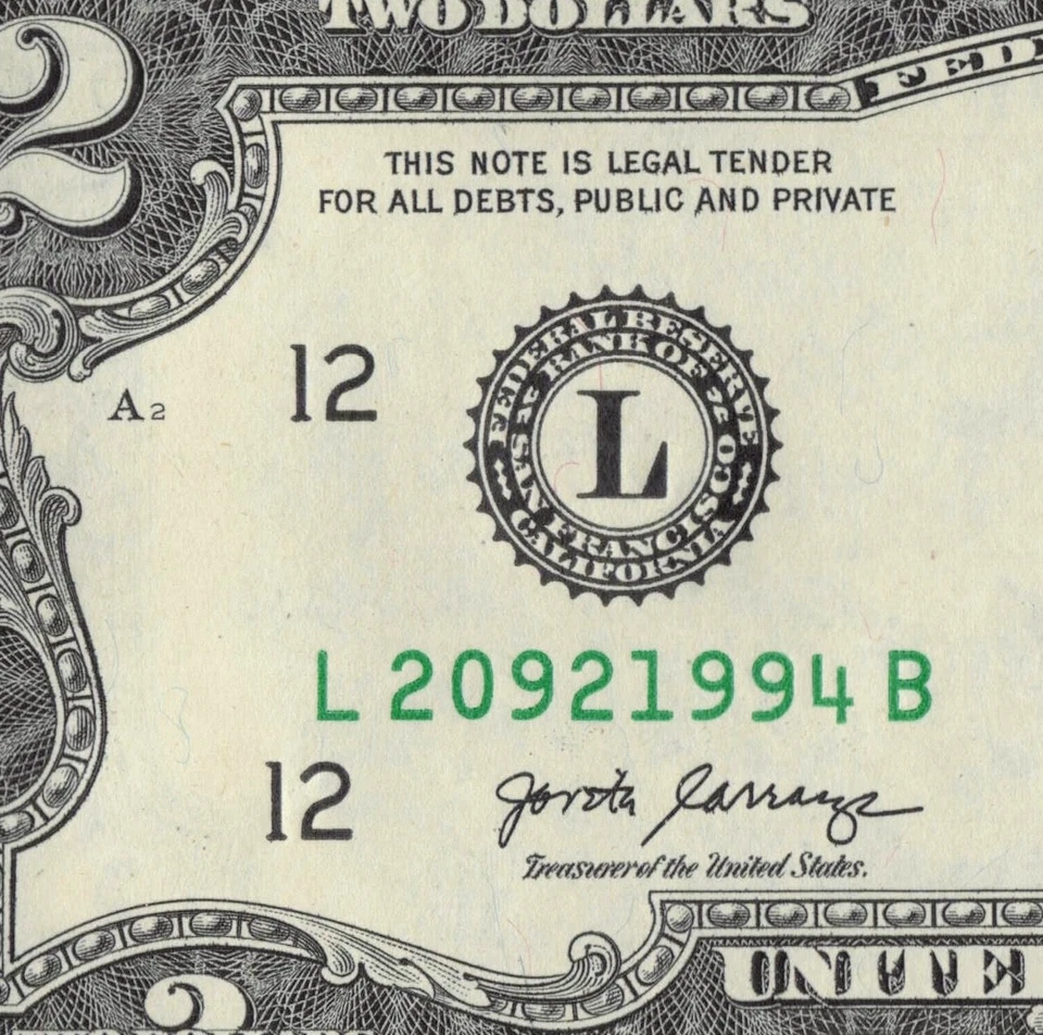 2017A San Francisco 1994 Year Note Two Dollar Bill 2017A L20921994B CU - Image 3 of 4