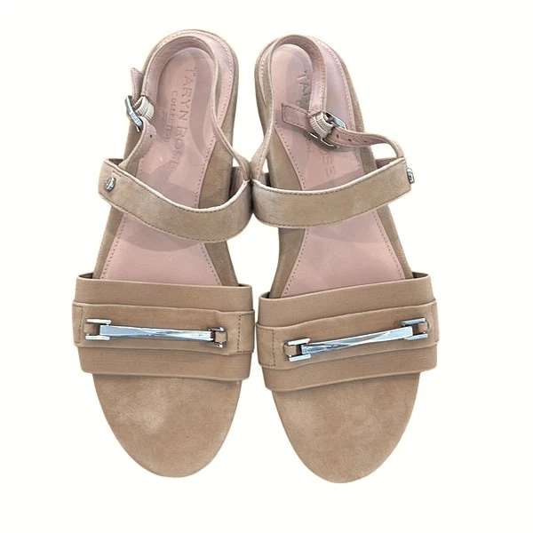 Sandalias Taryn Rose para mujer Liliana gamuza cuero con cordones beige talla 9,5B Foto 3 de 4