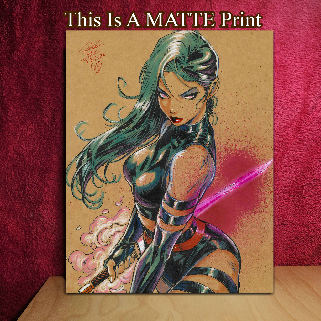 Impresión artística de medios mixtos ilustración en color Psylocke X-Men 8,5 x 11 - Keyeske