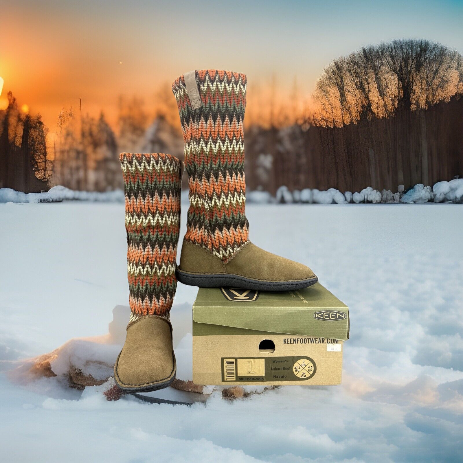 Stivali Keen Auburn Navajo scamosciati alti pull on foderati in maglia sherpa da donna taglia 7 nuovi con scatola