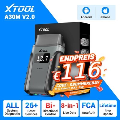XTOOL A30M OBD2 Diagnosegerät BT, Wireless Diagnosegerät Auto mit 23 Resets DE